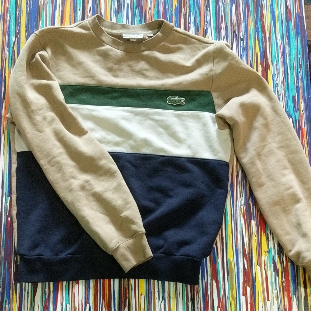 Lacoste Men's Crewneck Sweater - Tan, Green, and Navy